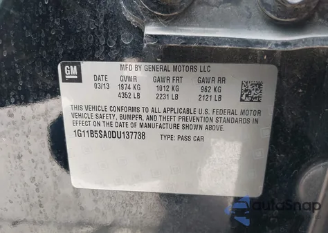 2013 Chevrolet Malibu 1Ls from USA, damaged, VIN 1G11B5SA0DU137738